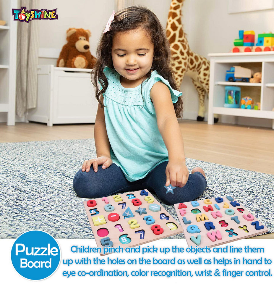 Toyshine 4 Combo Pack of Toddler Puzzles with 123, ABC, Small ABC and Shape Puzzle Toy