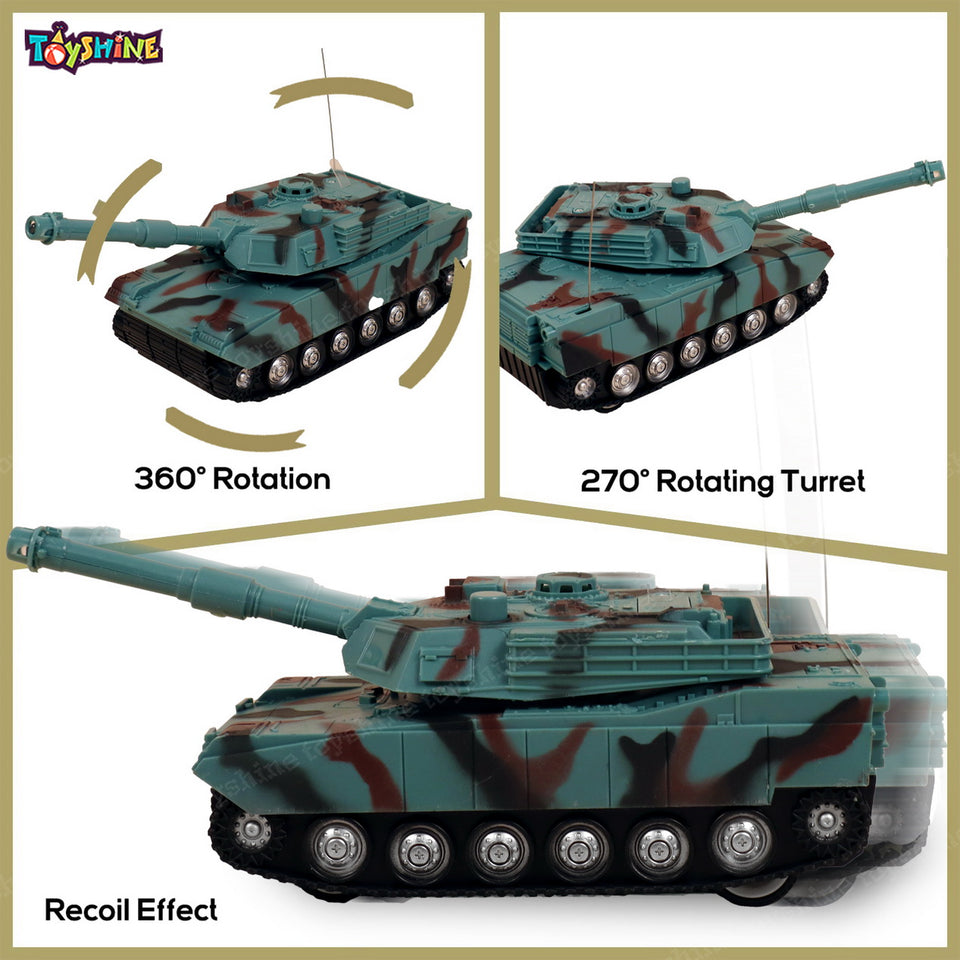 Toyshine 4 Channel 360° Rechargeable Remote Control Battle Tank Military Fighting War Vehicles Great Gift for Kids 3+ - Green