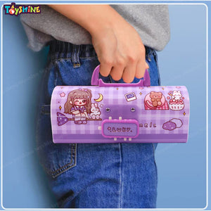 Toyshine Pencil Box with Code Lock Pen Case Large Capacity Multi-Layer Multi-Function Storage Bag Secret Compartment Pencil Box - Luky Bear Purple