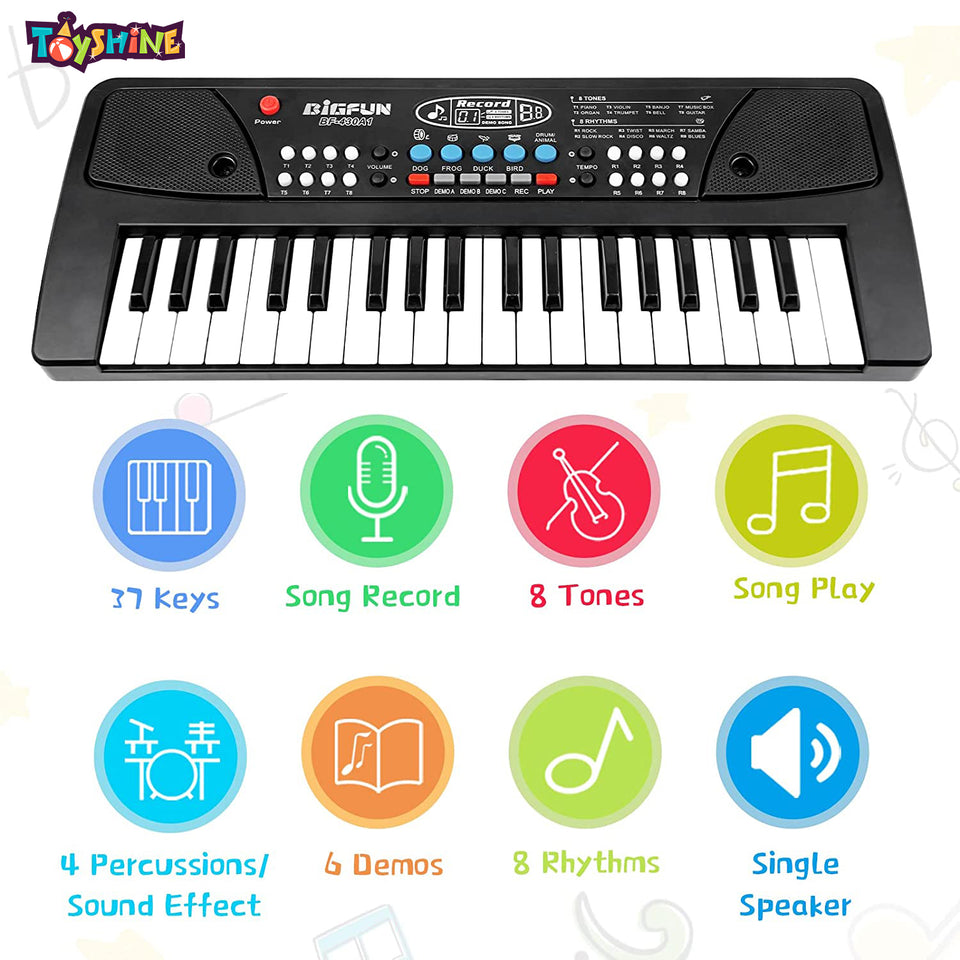 Toyshine 37 Key Piano Keyboard Toy for Kids DC Power Option + Recording + Microphone- New