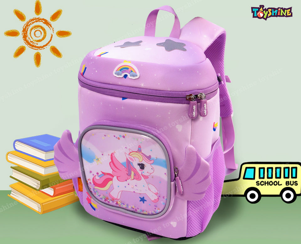 Toyshine My Funny Flying Unicorn Backpacks for Kids Girls Boys Cute Toddler Backpack Preschool Nursery Travel Bag - Mini S - Purple