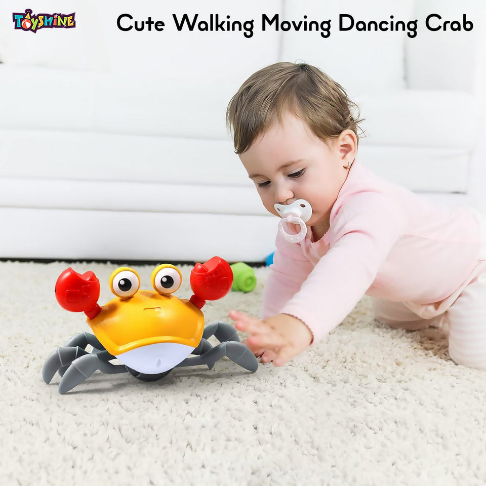 Toyshine Cute Walking Moving Dancing Crab Learning Crawl Sensory Interactive USB Rechargeable Toy Gift for 3+Babies Infant Toddler Kid Boys Girls