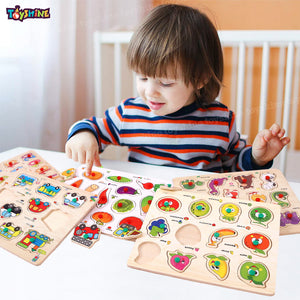 Toyshine Pack of 5 Wooden Toddler Puzzles Bundle | 123, Birds & Animals, Vegetables, Fruits, Transport | Kids Educational Preschool Puzzles for Children Babies Boys Girls