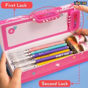 Toyshine Pencil Box with Code Lock Pen Case Large Capacity Multi-Layer Multi-Function Storage Bag Secret Compartment Pencil Box - Unicorn Pink