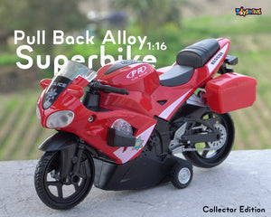 Toyshine 1:16 Scale Pull Back Alloy Simulation Police Superbike with Lights and Sound Toy Bike for Kids - Red