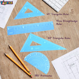 Toyshine Pack of 6 Protractor and Ruler Set - 1 straight ruler | 1 Rriangular ruler | 1 Triangular ruler |1 protractor - A Four pc Set