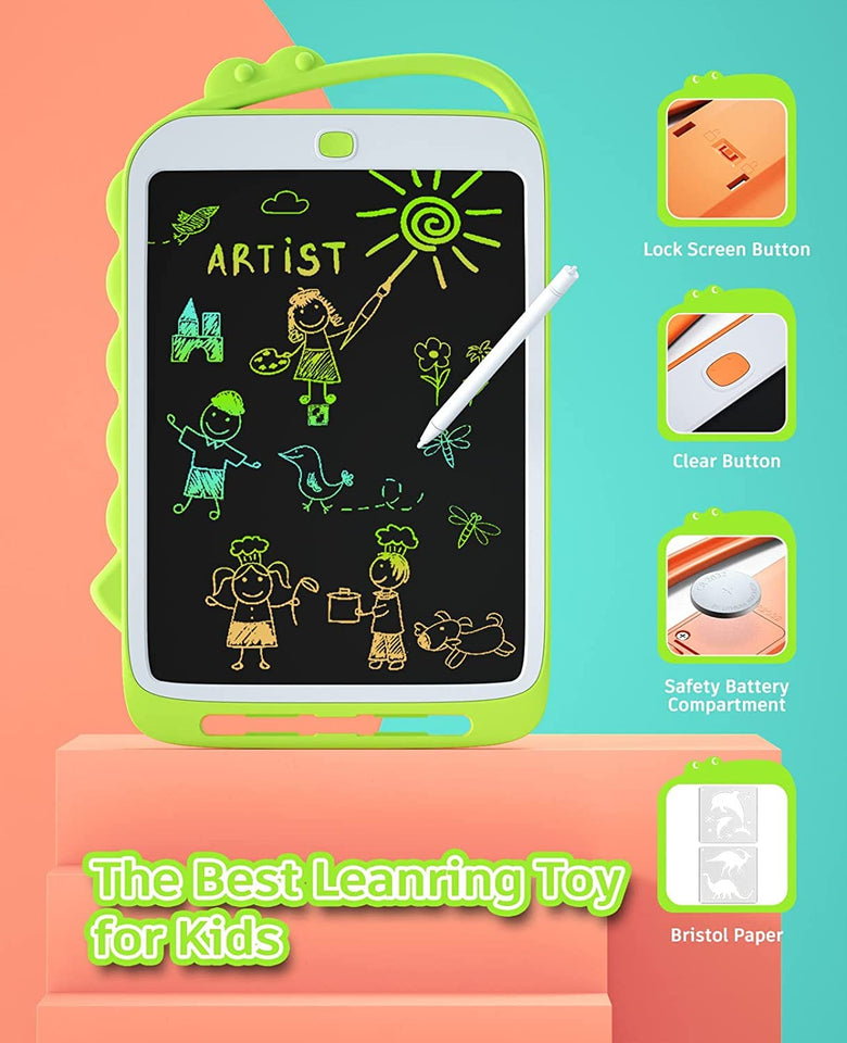 Toyshine Pack of 2 Writing Tablets 10'' LCD Tab for Kids Drawing Pad Doodle Board Scribble for Old Boys/Girls Birthday Return Gifts Education Learning Toys - Green & Orange