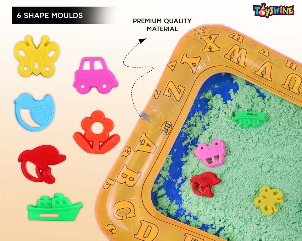 Toyshine Fantasy Activity Playset 500 Grams Sand with Inflatable Tray & 6 Moulds | Smooth Non Sticky Kinetic Sand Set for Kids 5+ Years