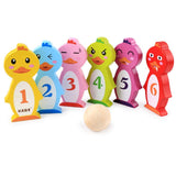 Toyshine Wooden Bowling Game 6 Wooden Duck Animal Pins with 1 Bowling Ball - Classic Indoor & Outdoor Family Fun Pin Playset - Early Learning Toys for Kids