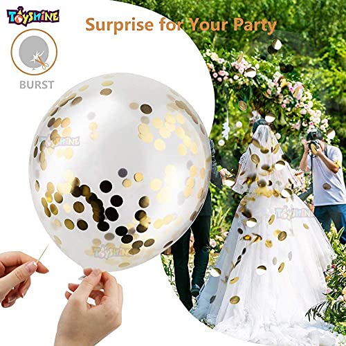 Toyshine 86 Pcs Balloon Party Decoration Combo | 25 White Metallic, 25 Blue Metallic, 25 Gold Chrome, 10 Confetti Balloons, 1 Tapes for Birthday Anniversary Theme Party