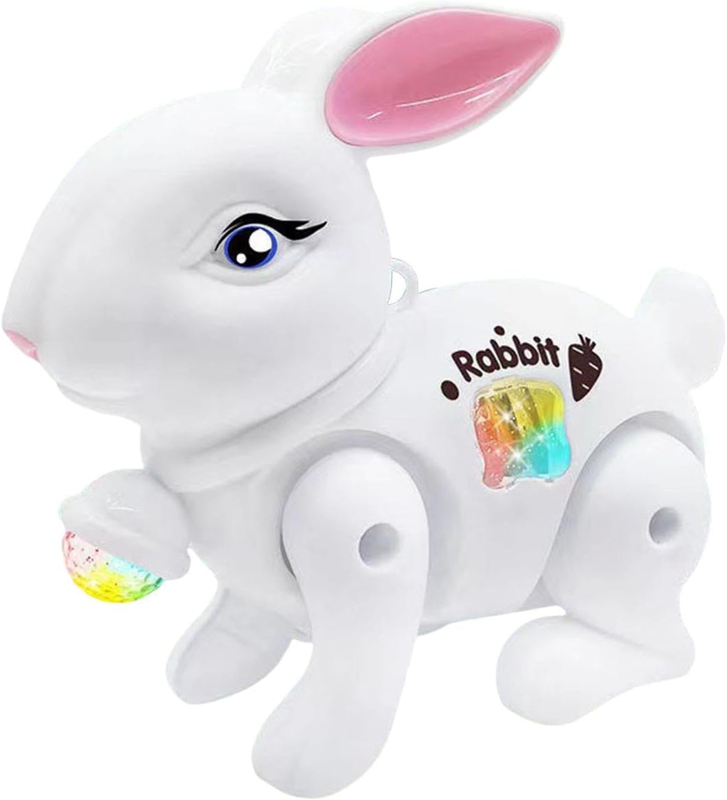 Toyshine Battery Operated Cute Interactive Walking Rabbit with Light & Sound Cuddly Electronic Pet Educational Features Toy for Kids - White