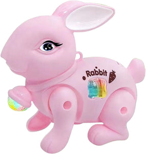 Toyshine Battery Operated Cute Interactive Walking Rabbit with Light & Sound Cuddly Electronic Pet Educational Features Toy for Kids- Pink