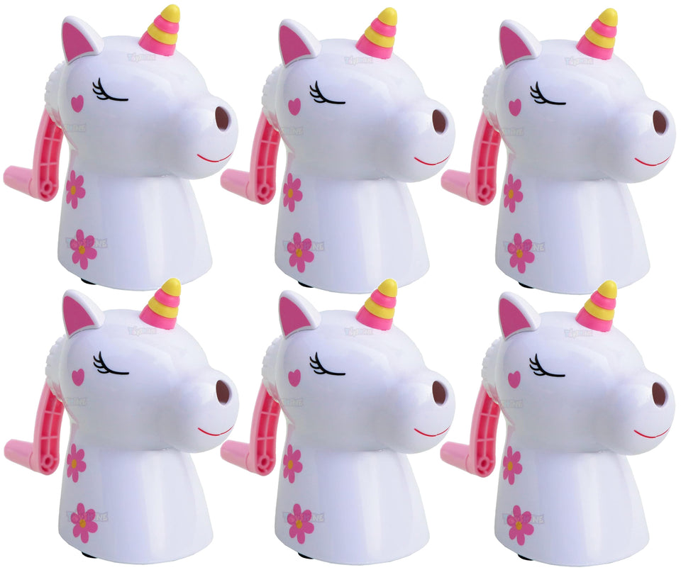 Toyshine Pack of 6 Unicorn Pencil Sharpeners Manual for Kids and Artists, Handheld Manual Pencil Sharpener for Pencils - White