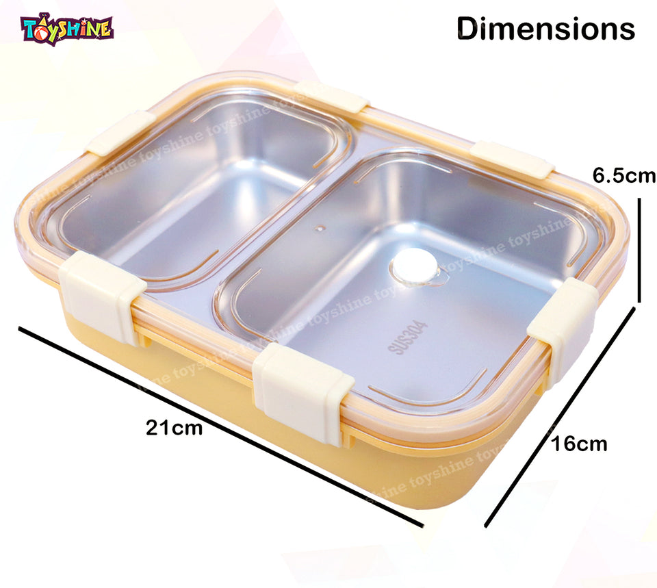 Toyshine Stainless Steel Bento Box for Kids Adults, 2 Compartments Sealed, Breathable Vent, Leak-proof Lunch Box, Keep Foods Separated Food Storage Container, Food-Safe Materials -Yellow