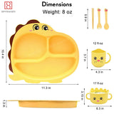 Spanker 7 Piece Mealtime Bamboo Dinnerware for Kids Toddler, Plate and Bowl Set Eco Friendly Dishwasher Safe Great Gift for Birthday - Cutie Saurus (Yellow)