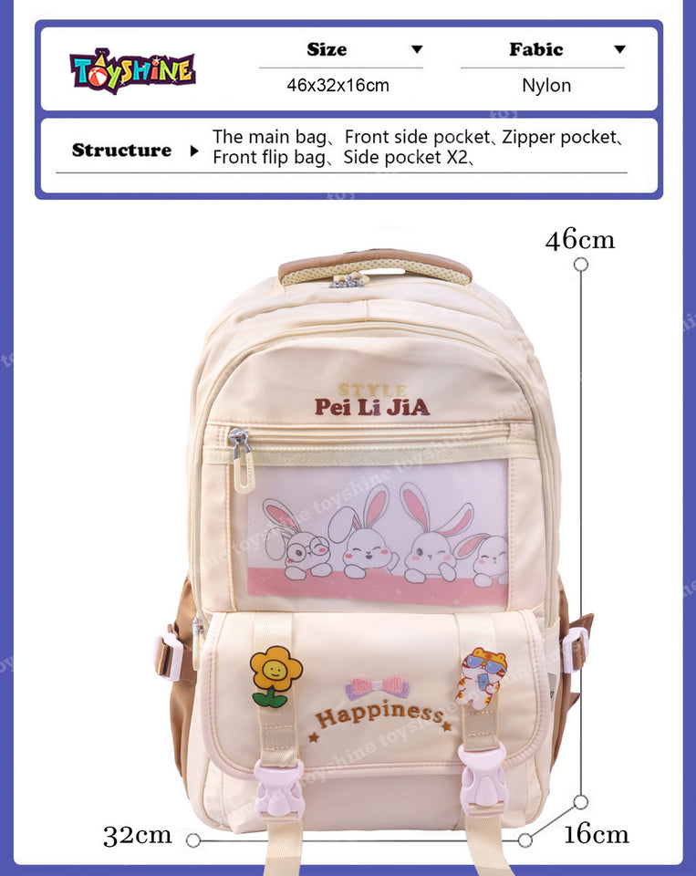 Toyshine Happiness High School College Backpacks for Teen Girls Boys Lightweight Bag-Cream