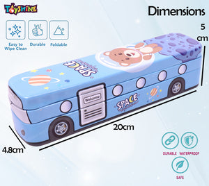 Toyshine Space Exploration Printed Travel Bus Metal Pencil Box Double Comparment - Kids School Supply Organizer Students Stationery Box for Girls Boys