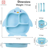Spanker 7 Piece Mealtime Bamboo Dinnerware for Kids Toddler, Plate and Bowl Set Eco Friendly Dishwasher Safe Great Gift for Birthday - PIPI Pinggu (Blue)