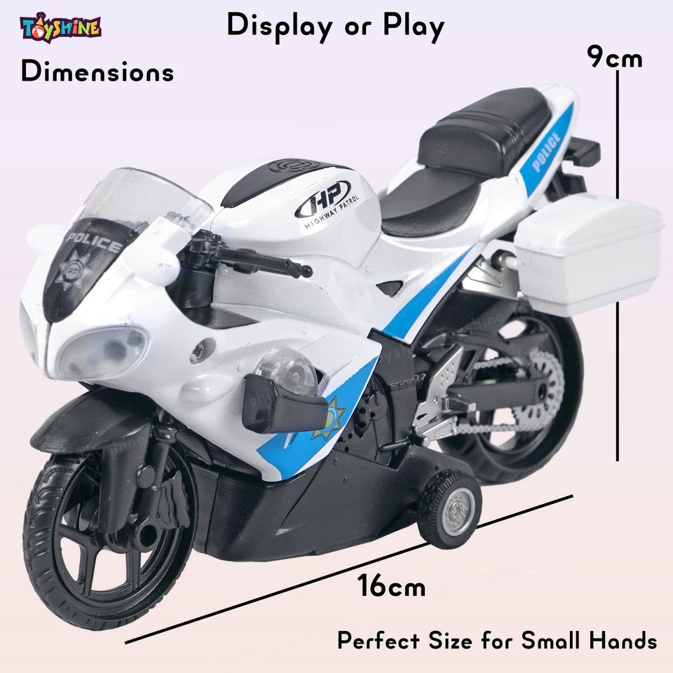 Toyshine 1:16 scale Pull Back Alloy Simulation Police Superbike with Lights and Sound Toy bike for kids - White