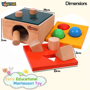 Toyshine Wooden 3 in 1 Wooden Ball Hammer Pound Shape Sorter Toy for Toddlers, 7 Shapes, 3 Balls 1 Hammer Toy Montessori Toys for Baby Boys & Girls Interactive Learning fine Motor Skills Toy