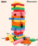 Toyshine 54 Pcs Printed Educational Wooden Stacking Tumbling Tower Blocks Toys, Building Blocks for Kids with Dice -Multi