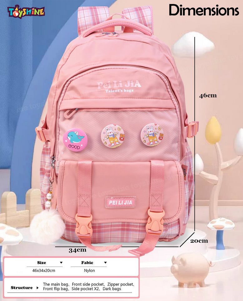 Toyshine High School Backpacks for Teen Girls Boys with 3 Cute Badges, Lightweight Bags for kids - Pink