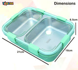 Toyshine Stainless Steel Bento Box for Kids Adults, 2 Compartments Sealed, Breathable Vent, Leak-proof Lunch Box, Keep Foods Separated Food Storage Container, Food-Safe Materials, 2 Compartments-Green