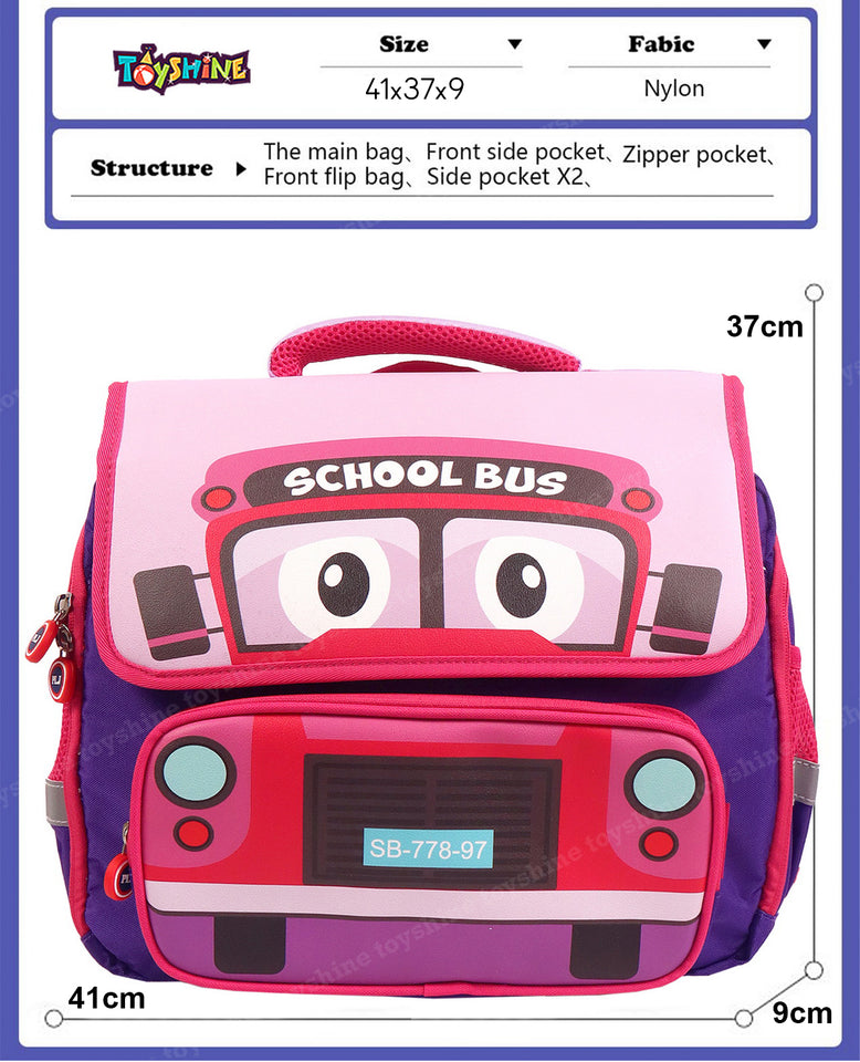 Toyshine Cute School Bus Design Rectangular Shape Bagpack for Preschool | kindergarten | KG-1 | KG-2| School Picnic Travel Bag For Kids Age 2-7yrs (Pink)