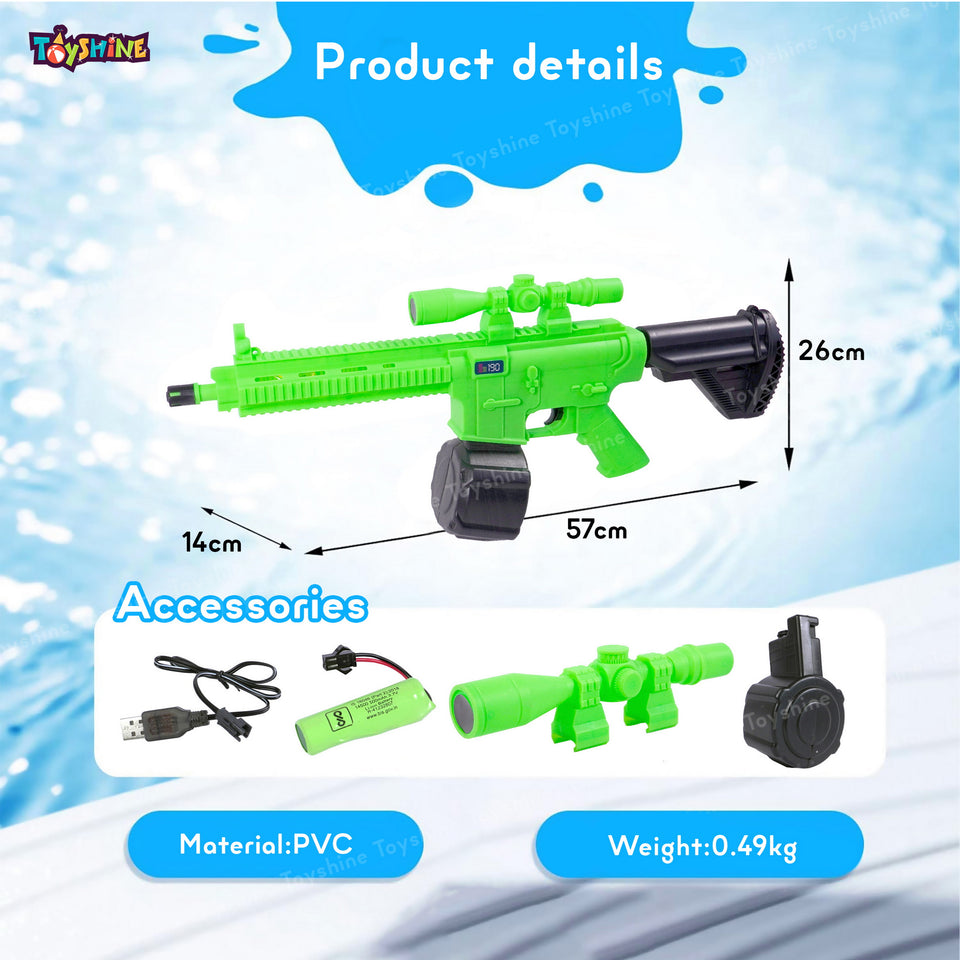 Toyshine Electric Holi Water Toy Gun 600 ML Tank Capacity Rechargeable with Pressure Mechanism for Range Upto 25 FT A Powerful Squirt Guns for Kids Outdoor Water Fun - Green