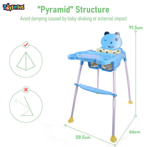 Toyshine Three in One Portable Foldable Multifunctional Convertible Infant Baby Feeding Chair Booster inbuilt with Detachable Tray Safety Belt and Footrest - Blue