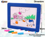 Toyshine Magic Pad Light Up LED Drawing Tablet with Stencils, 4 Neon Pens, Glow Boost Card - Blue