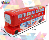 Toyshine Combo Pack of 12 Double Decker London Bus Metal Pencil Box with Moving Tyres and Sharpner | Birthday Return Gift Party Favor for Kids - Red