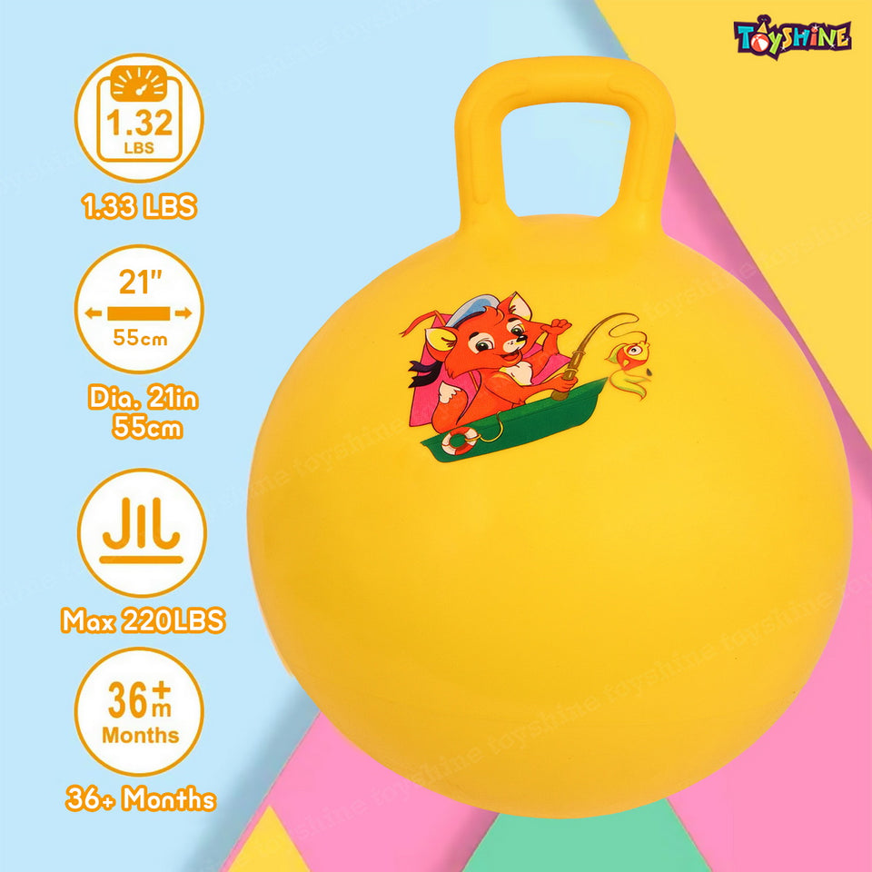 Toyshine Hopper Ball 55cm for Kids Ages: 5+ Inflatable Hopping Balls Jumping Therapy Ball Toys Sit and Bounce Ball with Handle - Yellow