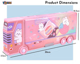 Toyshine Sunny Rabbit Double Compartment Bus Pencil Box with Moving Tyres Button Enabled Storages and Sharpner for Kids - Pink