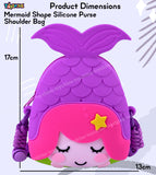 Toyshine Mermaid Shape silicone Purse for Girls Stylish Cross Body Bag with Adjustable Strap with Compact Mirror, Comb and Keychain Included - Purple