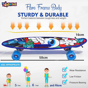 Toyshine Complete Skateboard 59 Cms All Wheels LED Light up Beginners, Devil Eye Blue