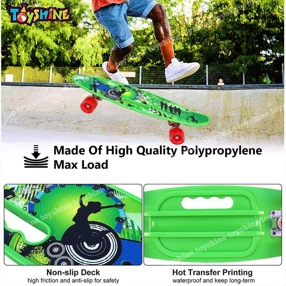 Toyshine Complete Skateboard 59 Cms All Wheels LED Light up Beginners, Music Green