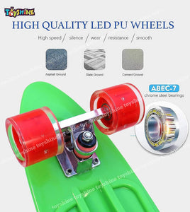 Toyshine Complete Skateboard 59 Cms All Wheels LED Light up Beginners, Music Green