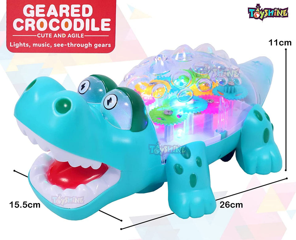 Toyshine Geared Crocodile Concept Musical and 3D Lights Kids Transparent Toy, Toy for 2 to 5 Year Kids Baby Toy, Multicolor