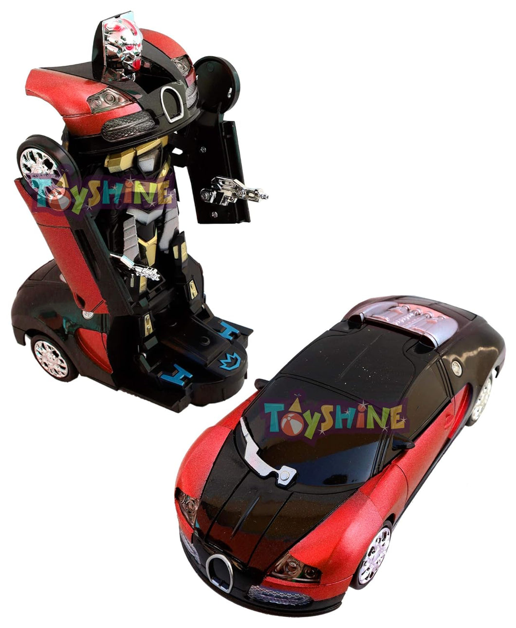 Toyshine Robot to Car Deformation Musical Toy, Battery Operated Robot with Realistic Sound, Red