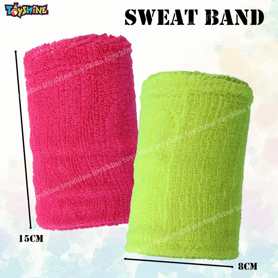 Toyshine Thick Cotton Wristbands (5 INCH), Athletic Sweat Bands for Sports Activities - Pack of 2 Pairs Pink/Neon (SSTP)