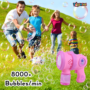 Toyshine 12 Holes Powerful Automatic Rechargeable Bubble Gun Machine with 2 Refil Bottles Bubble Blaster for Adults Kids Birthday Return Gift - Pink