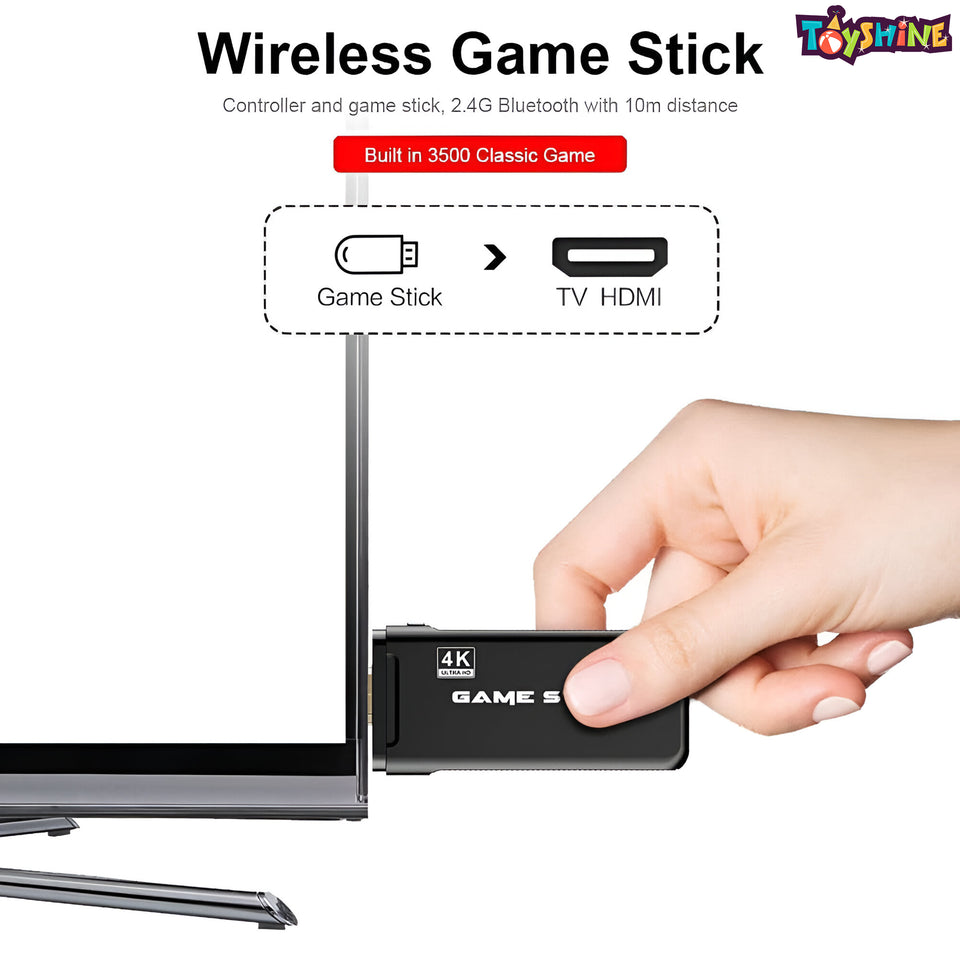 Toyshine Wireless USB Video Game Console Game Stick Built-in 3000 Classic Games 8 Bit Mini Retro Controller HDMI Output Dual Player- 4K Ultra HD Game Stick