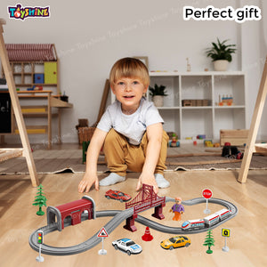 Toyshine DIY 80 Pcs Battery Operated Remote Control City Electric Train with Track Set Fun Educational Intellectual Development Gift for Kids Boys Girls 3+