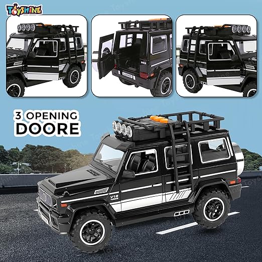 Toyshine 24 * 10cm Friction Powered Jeep with Music and Lights Smooth Push and Go Pretend Play Toy Car inbuilt with Doors Openable Feature Great Gift for Children Boys Girls - Black