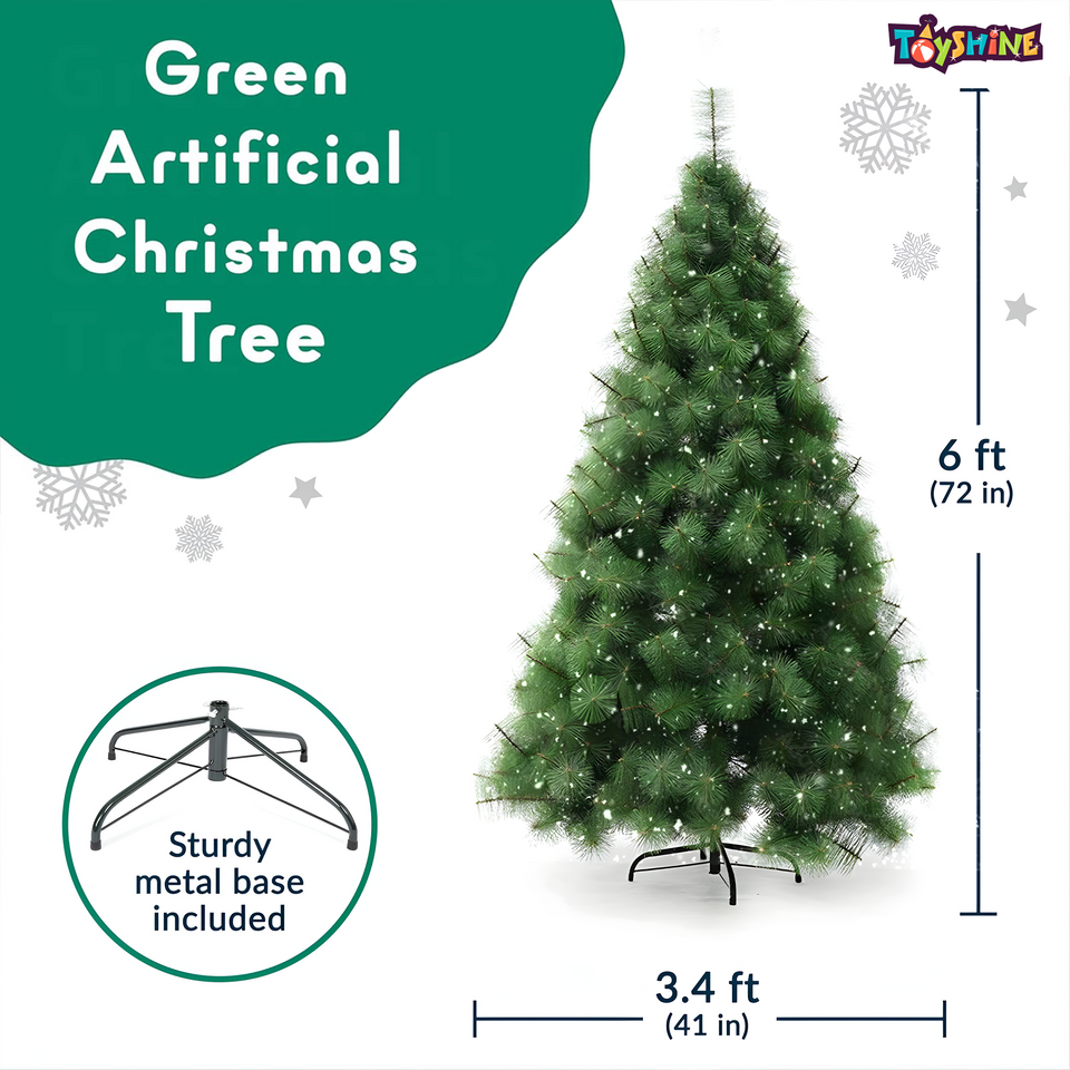 Toyshine 6 feet Artificial X-Mas Pine Tree Christmas Tree with Metal Stand Base for Indoor and Outdoor Home Living Room Office Church Decor