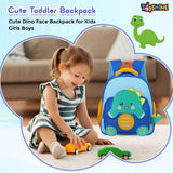 Toyshine 11" Cute Dino Theme Kindergarten Backpack for Kids Girls Boys Toddler Backpack Preschool Nursery Travel Bag Picnic Bag, Mini Size - Blue