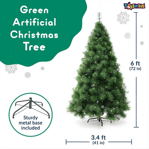 Toyshine 6 feet Artificial X-Mas Snow Pine Tree Christmas Tree with Metal Stand Base for Indoor and Outdoor Home Living Room Office Church Decor