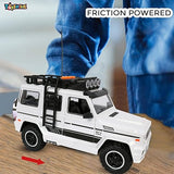 Toyshine 24 * 10cm Friction Powered Jeep with Music and Lights Smooth Push and Go Pretend Play Toy Car inbuilt with Doors Openable Feature Great Gift for Children Boys Girls- White