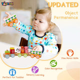 Toyshine Wooden Geometric Blocks Train, Shape and Color Recognition Stacking Set Toys, Multi Color